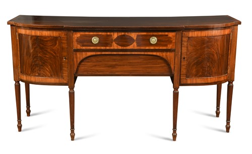 Lot 83 - A mahogany banded breakfront sideboard in George III style, late 19th century