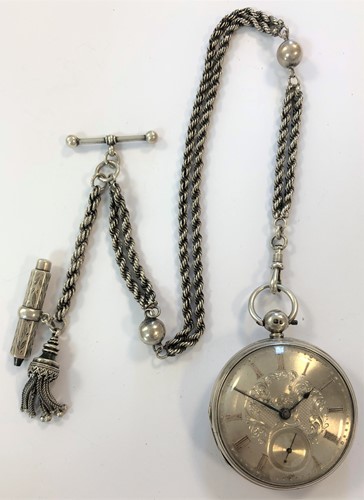 Lot 245 - John Bevan, Brecon, Wales - A Victorian silver open-faced pocket watch and 'Albert' chain