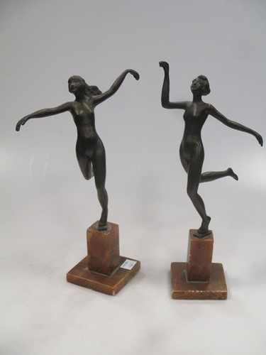 Lot 3 - A pair of 1930s bronzed spelter ladies in the...