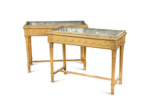 Lot 128 - A pair of Louis XVI style gilt-gesso jardinieres, 19th century
