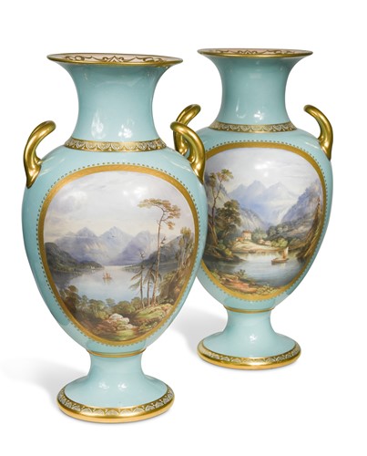 Lot 19 - An impressive pair of Davenport two-handled vases