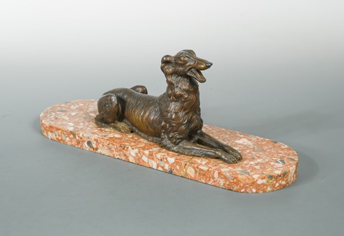 Lot 84 - A bronzed spelter model of a Borzoi, early 20th century