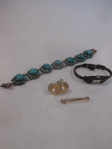 Lot 153 - A 'turquoise' link bracelet, an Austrian gold...