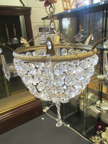 Lot 103 - A glass 'crystal' bead ceiling basket light,...