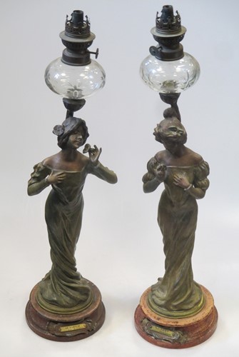Lot 78 - A pair of French Art Nouveau patinated spelter...