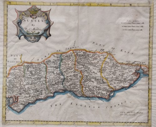 Lot 578 - Robert Morden, A Map of Sussex, hand coloured...