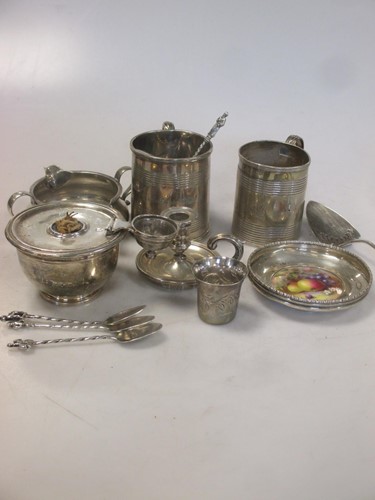 Lot 235 - Two Georgian silver christening tankards, some...