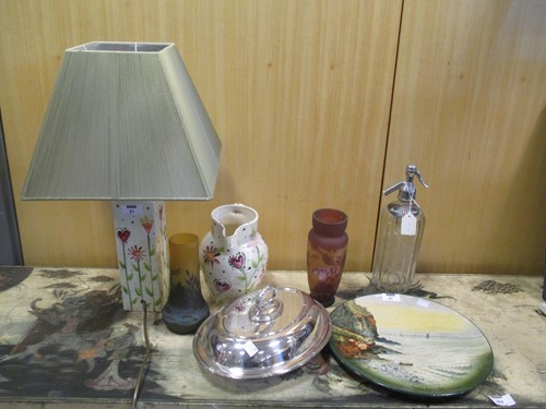 Lot 81 - A pottery lamp and jug by Sarah Stoker,...