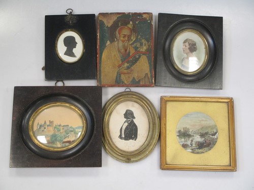 Lot 129 - Three portrait miniatures, a Greek icon, and...