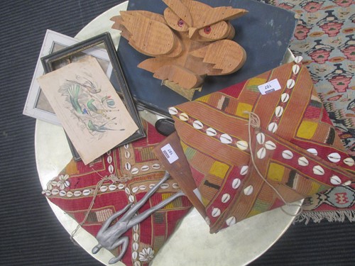 Lot 107 - A gold painted charger, two African cushions...