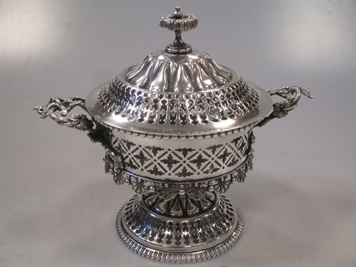 Lot 238 - A silver plated pierced and covered sweet meat...