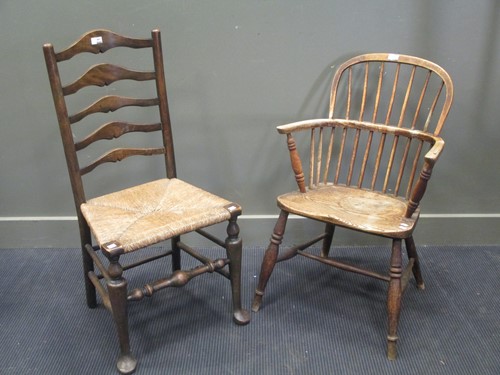 Lot 461 - A 19th century elm Windsor armchair and an ash...