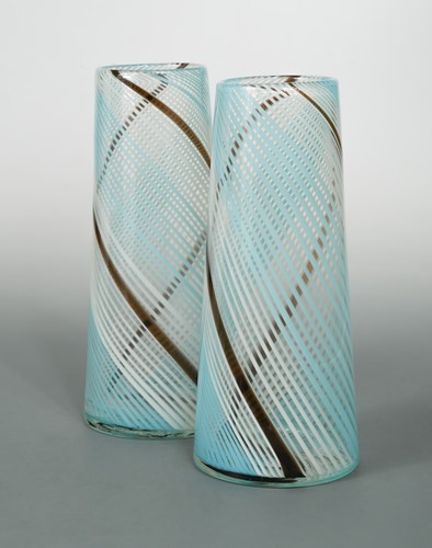 Lot 15 - Dino Martens for Aureliano Toso (attributed), a pair of Murano mezza filigrana glass vases