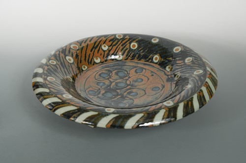 Lot 42 - David Frith (British, born 1943) for Brookhouse Pottery, a large and impressive Peacock pattern bowl