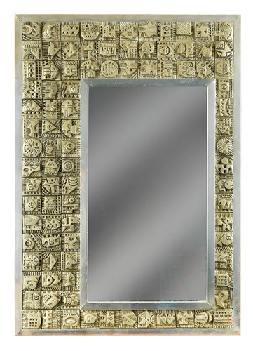 Lot 157 - Ron Hitchins, (British, 20th century), a rectangular wall mirror