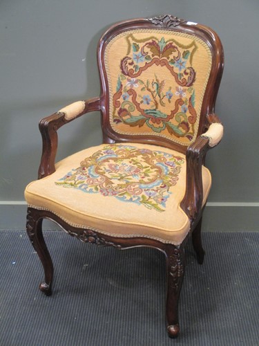 Lot 524 - A modern show wood open armchair with tapestry...