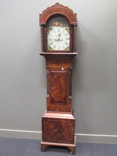 Lot 389 - A Victorian mahogany longcase clock, painted...