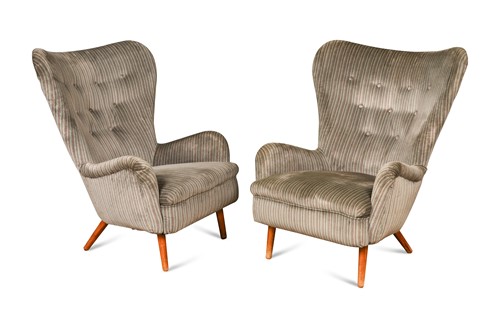 Lot 226 - Ernest Race, a pair of early DA1 wing chairs, circa 1950