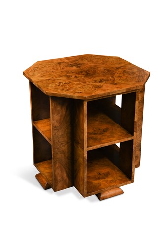 Lot 217 - A good Art Deco period burr-walnut book table in the manner of Heal's