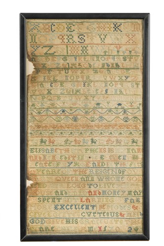 Lot 769 - An early Queen Anne needlework band sampler