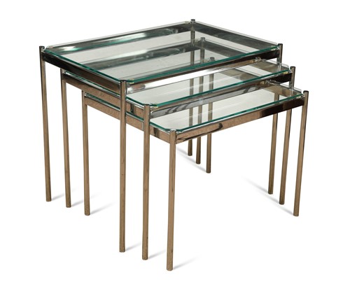Lot 262 - A nest of three glass topped chrome tables, circa 1970s