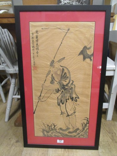 Lot 596 - Chinese ink and wash of a fisherman catching a...