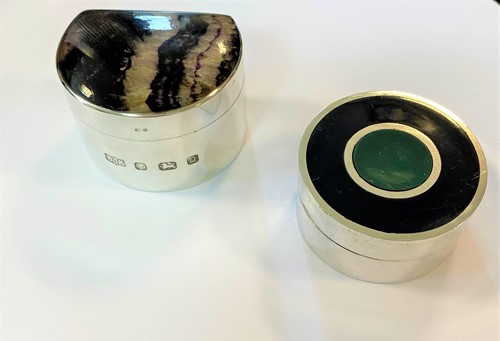 Lot 361 - Two 20th Century silver pill boxes with stone set covers