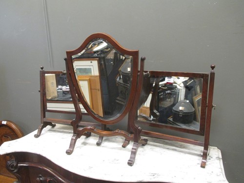 Lot 404 - Three mahogany toilet mirrors