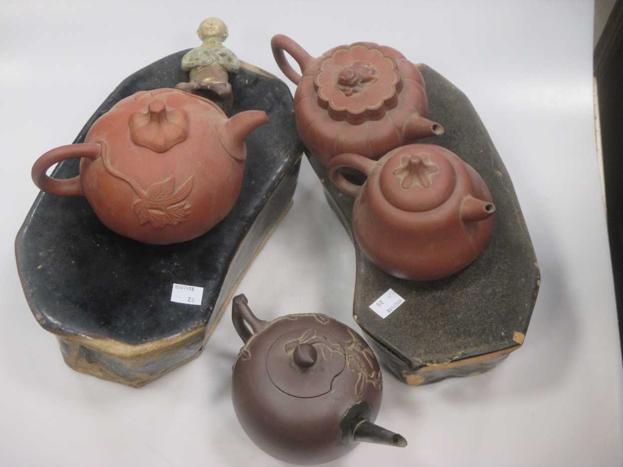 Lot 152 - Three Chinese yixing type teapots, another of...