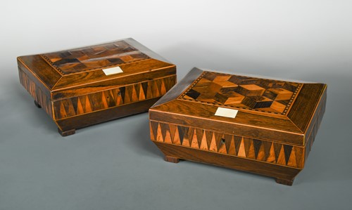 Lot 16 - A pair of Regency parquetry lidded boxes
