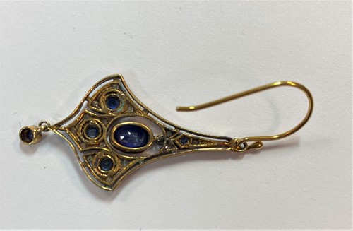 Lot 75 - A pair of sapphire and diamond earpendants in the Edwardian taste