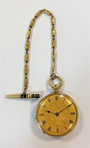 Lot 296 - Le Compte for Dent - A lady's open faced fob watch and accompanying 'Albertina' chain