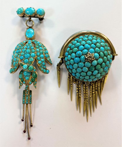 Lot 101 - Two Victorian turquoise set brooch / pendants