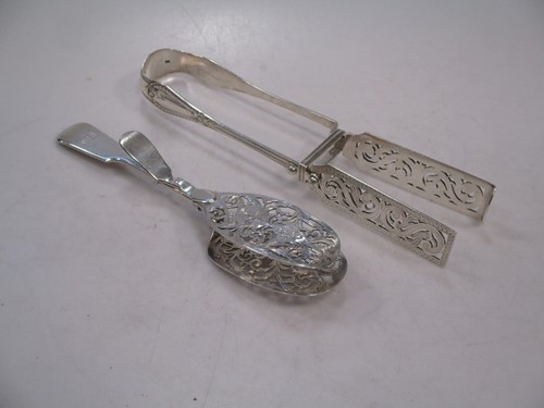 Lot 282 - Two pairs of Victorian silver asparagus tongs,...