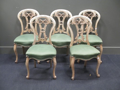 Lot 644 - four painted chairs, with stuffed over cream...