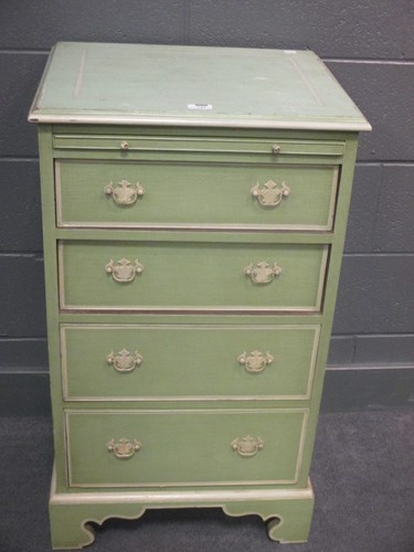 Lot 741 - Green painted chest of drawers, fitted with a...