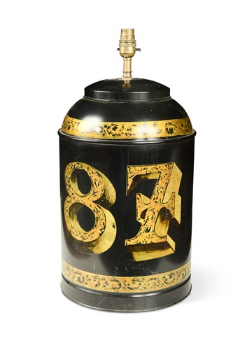 Lot 929 - A toleware tea cannister lamp base, 20th century