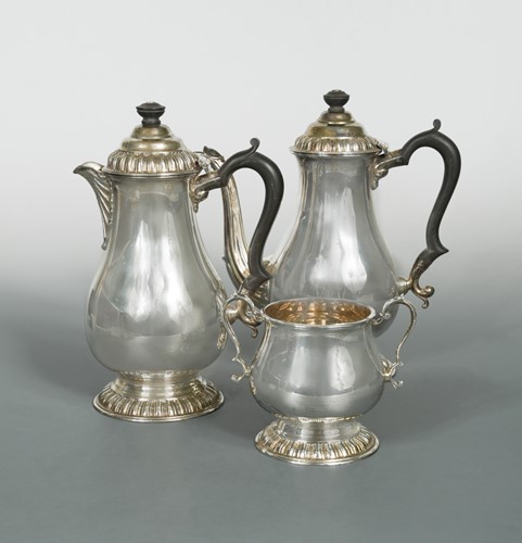 Lot 610 - A 20th Century silver harlequin three piece café au lait set by Garrard & Co
