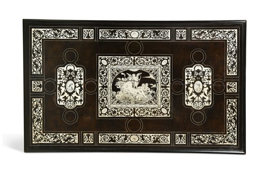 Lot 884 - An ebonised and ivory inlaid panel, late 18th century