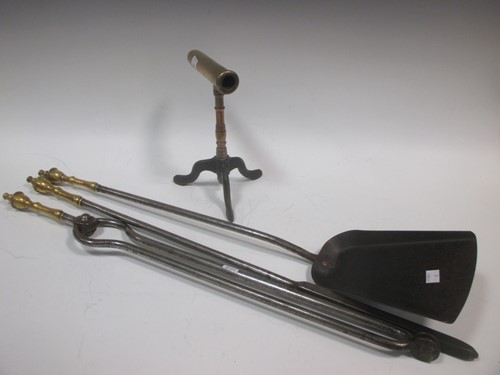 Lot 700A - A set of Regency and brass fire irons together...