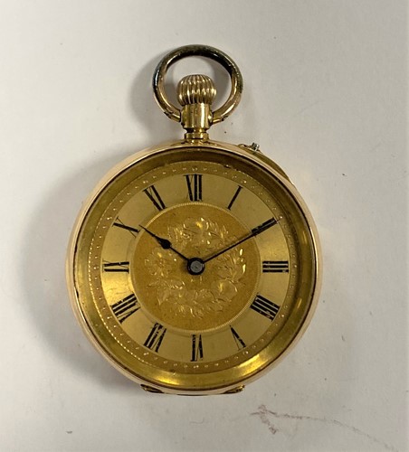 Lot 290 - Unsigned – A lady’s Swiss 18ct gold open faced fob watch retailed by L.G. Weygang, Guernsey