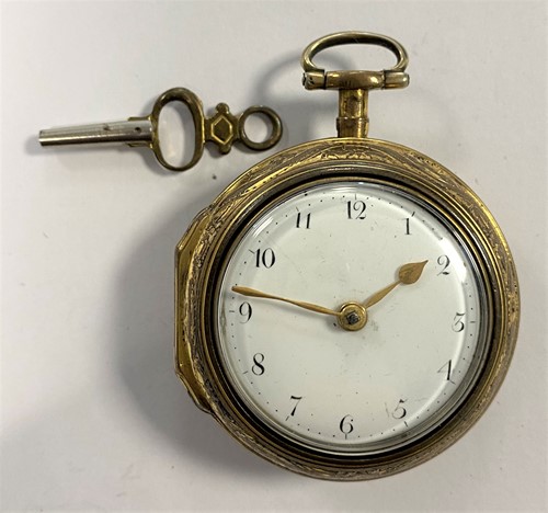 Lot 240 - George Pykard, London - An 18th century base metal pair cased pocket watch
