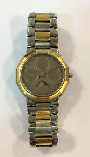 Lot 324 - Baume & Mercier - A gentleman's two-tone triple calendar with monphase 'Riviera' wristwatch