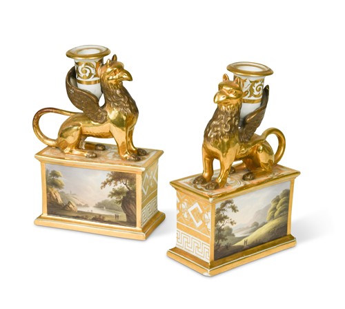 Lot 15 - A pair of Barr Flight & Barr griffin candlesticks, circa 1805