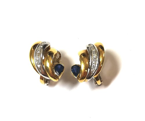 Lot 175 - A pair of sapphire and diamond ear clips