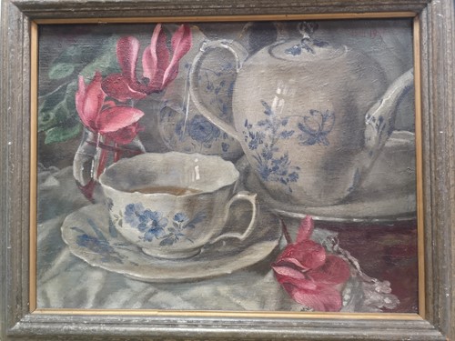 Lot 352 - Still life of a tea cup and saucer signed and...