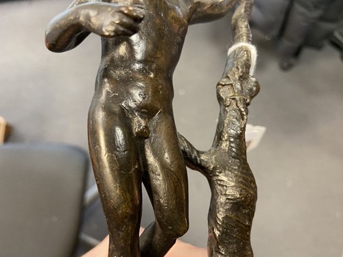 Lot 357 - A Venetian bronze model of the Apollo Sauroctonos, probably late 16th century