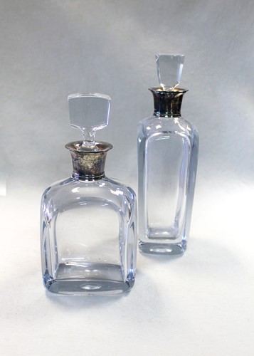 Lot 9 - Two cut glass decanters with Danish metalware collars