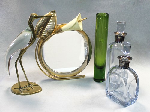 Lot 9 - Two cut glass decanters with Danish metalware collars