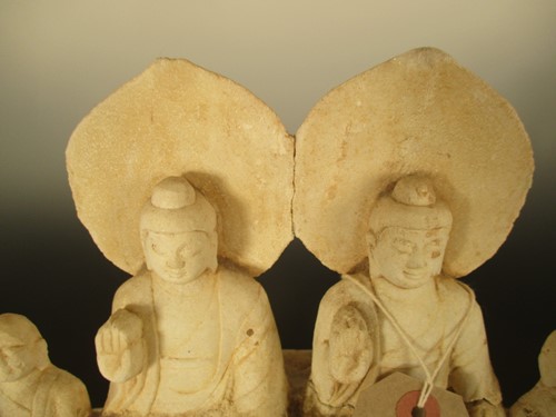 Lot 127 - A Chinese white marble double Bodhisattva group, with aureoles and four followers, in Sui/early Tang style